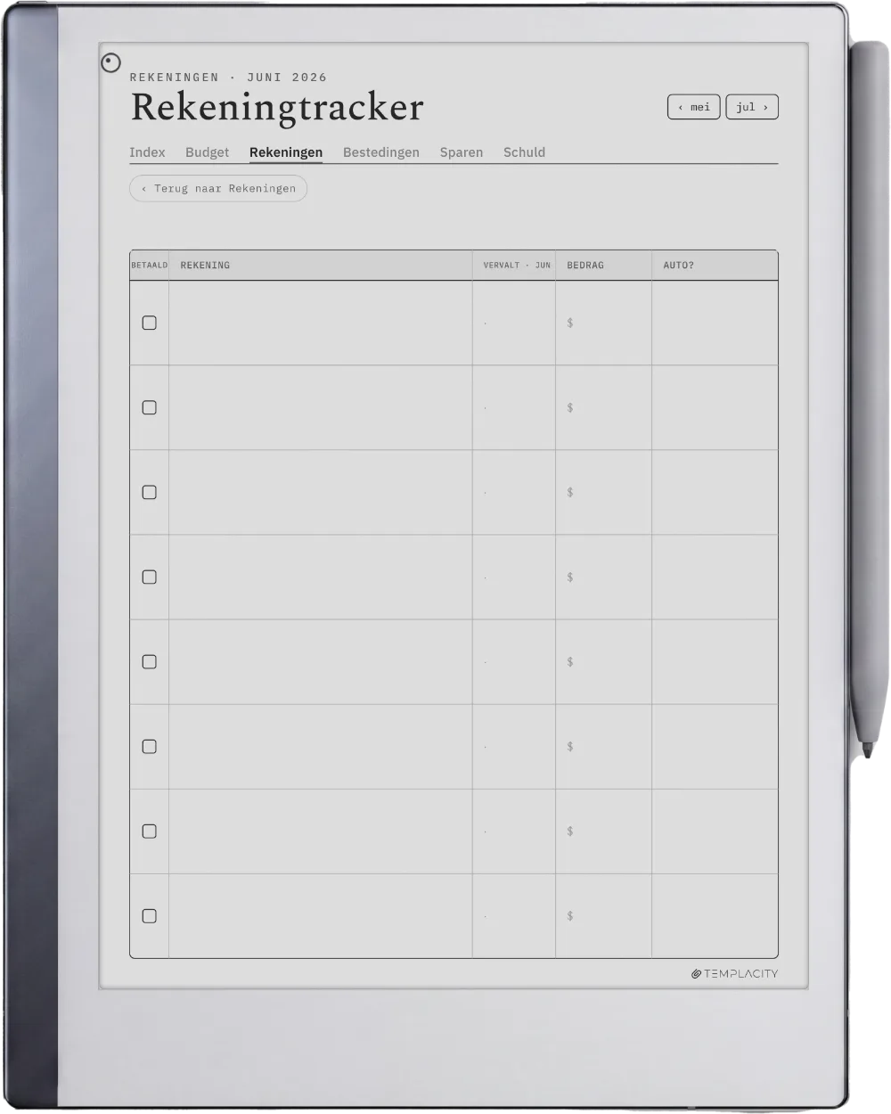 The Planner · Budget reMarkable 2 pagina 2