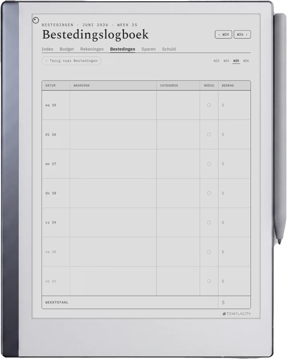The Planner · Budget reMarkable 2 pagina 3