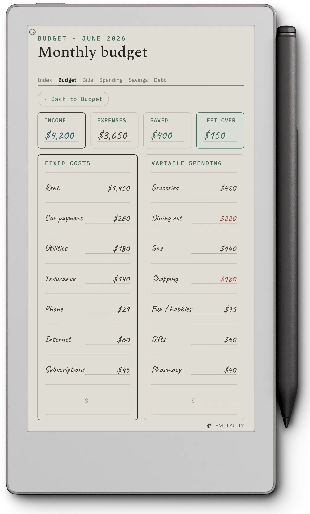 The Planner on the reMarkable Paper Pro Move