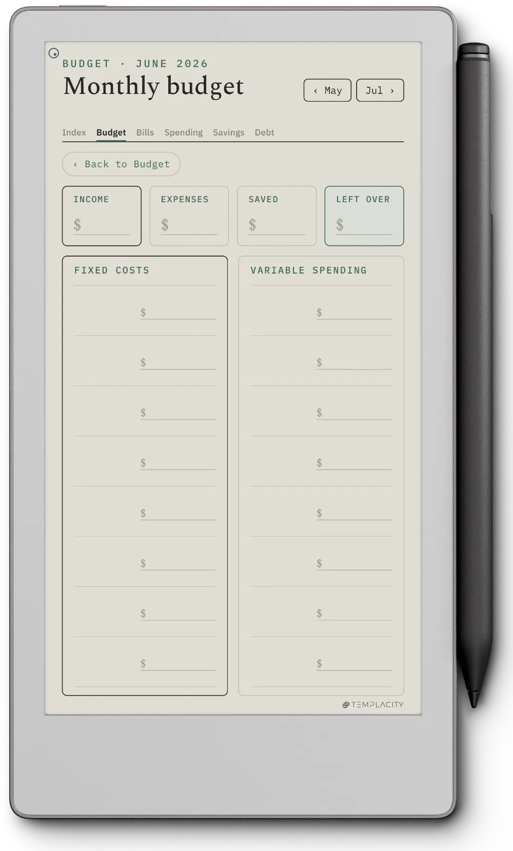 The Planner The Monthly Budget