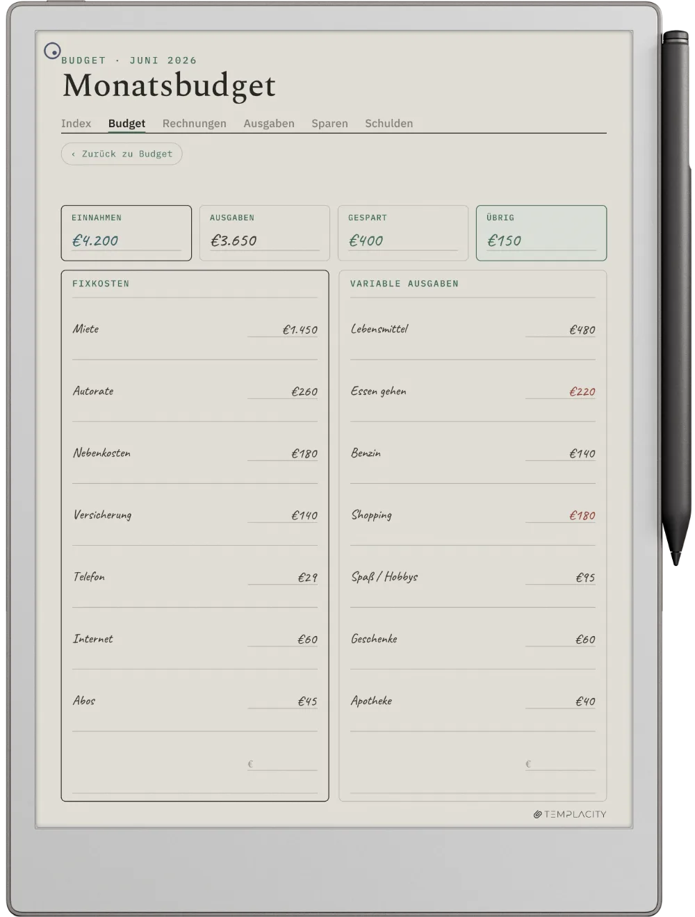 The Planner auf dem reMarkable Paper Pro