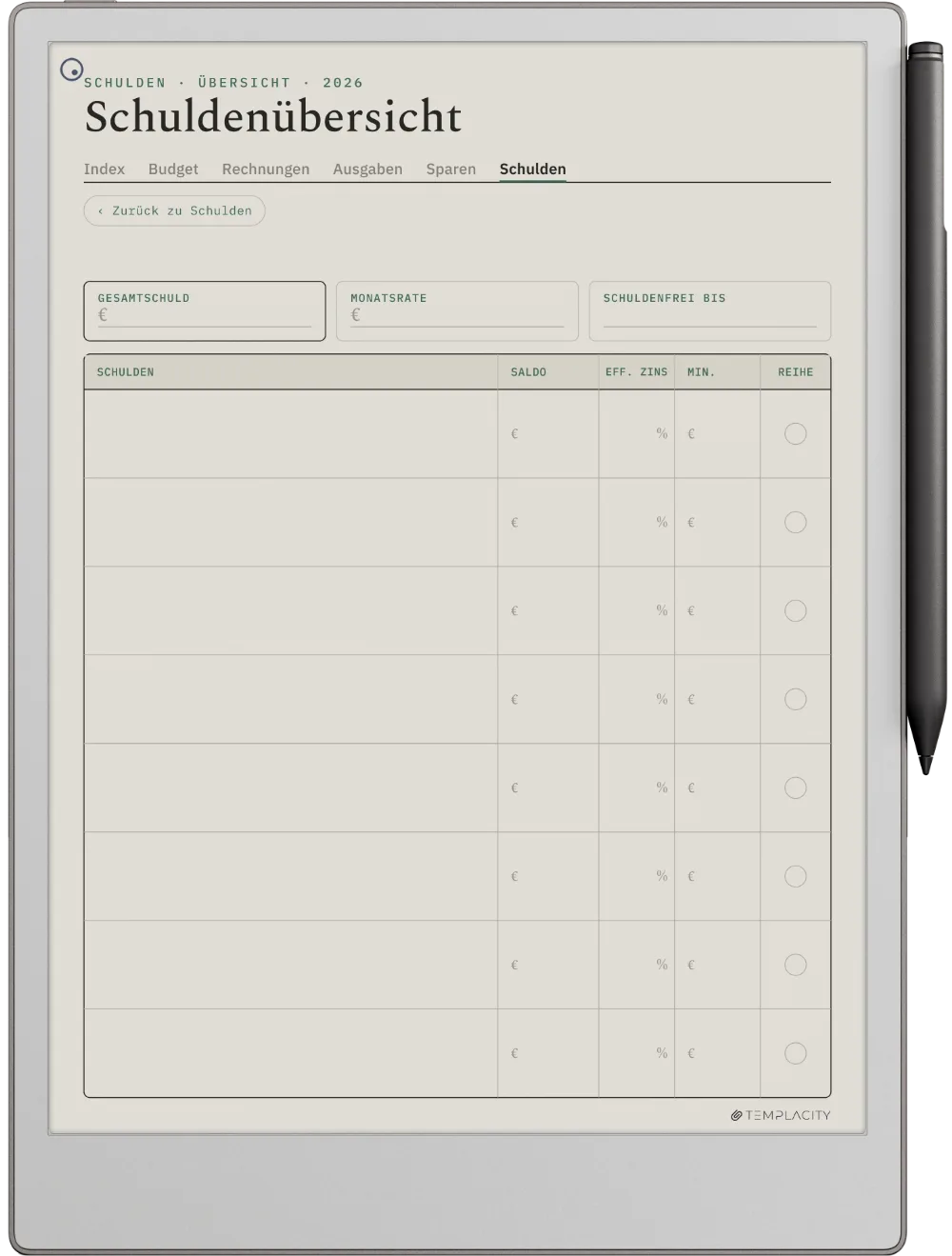 The Planner · Budget reMarkable Paper Pro Seite 5