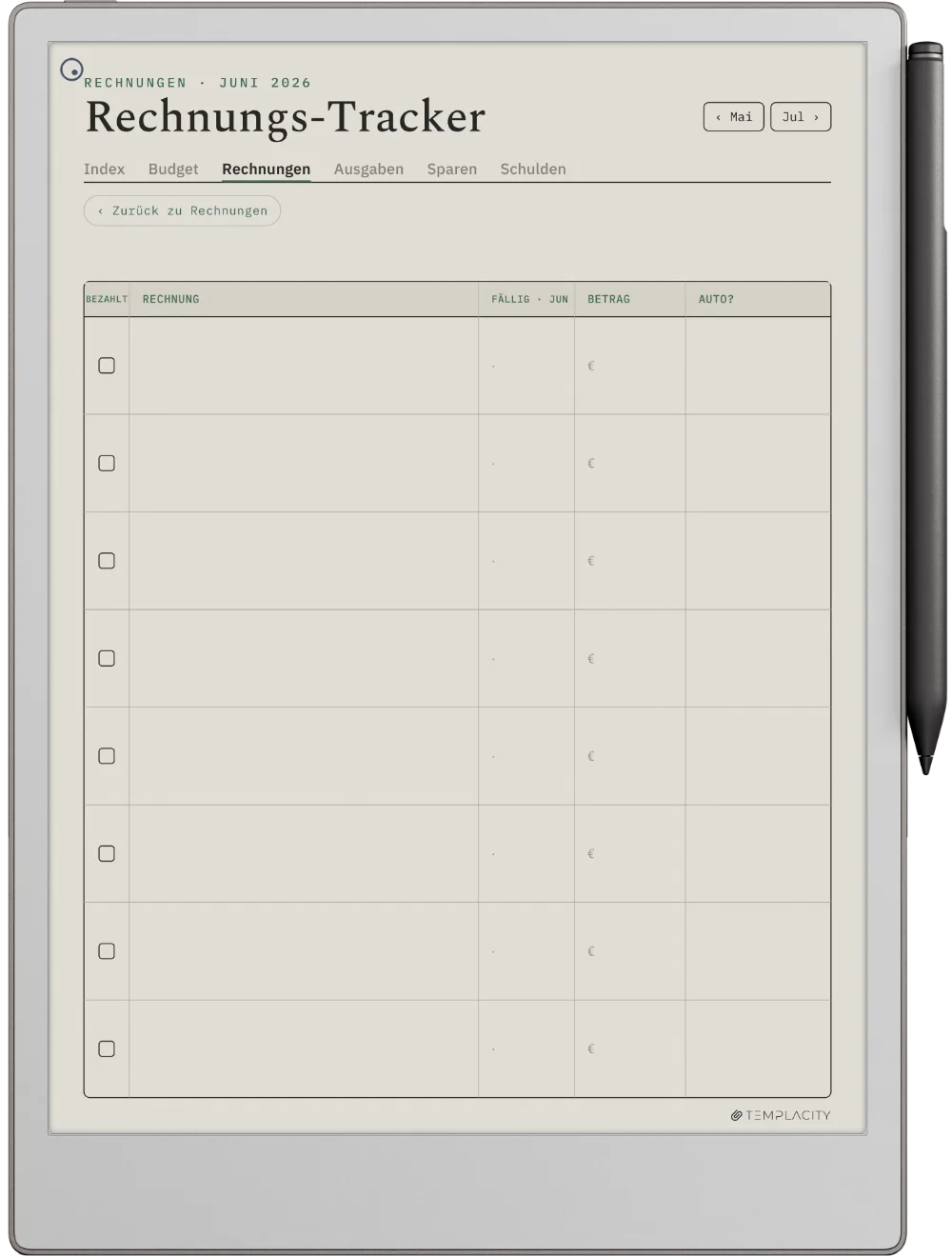 The Planner · Budget reMarkable Paper Pro Seite 2