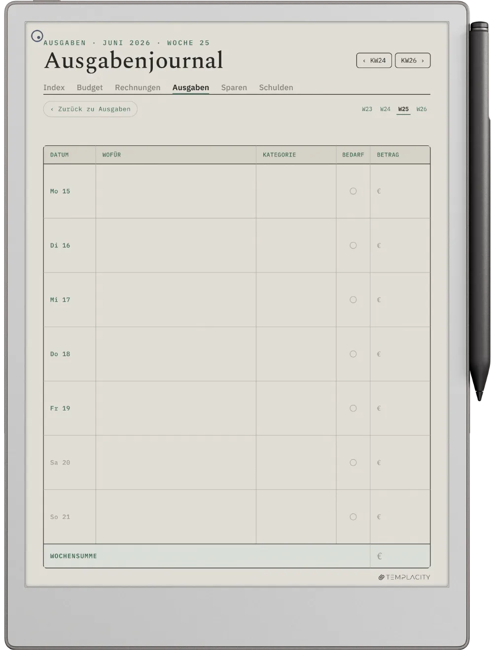 The Planner · Budget reMarkable Paper Pro Seite 3