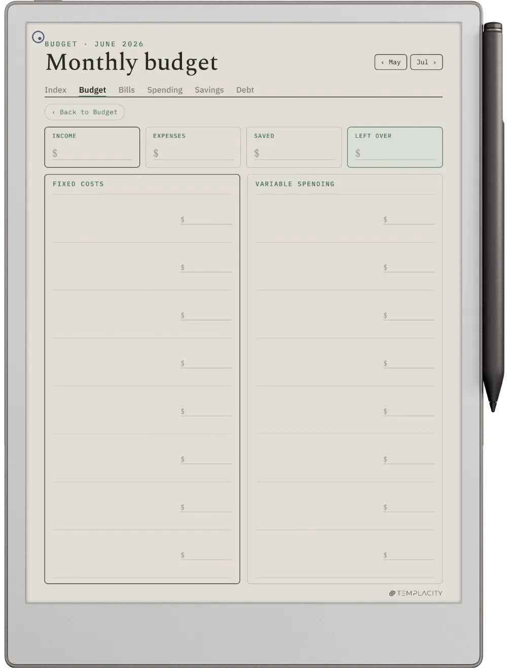 The Planner The Monthly Budget