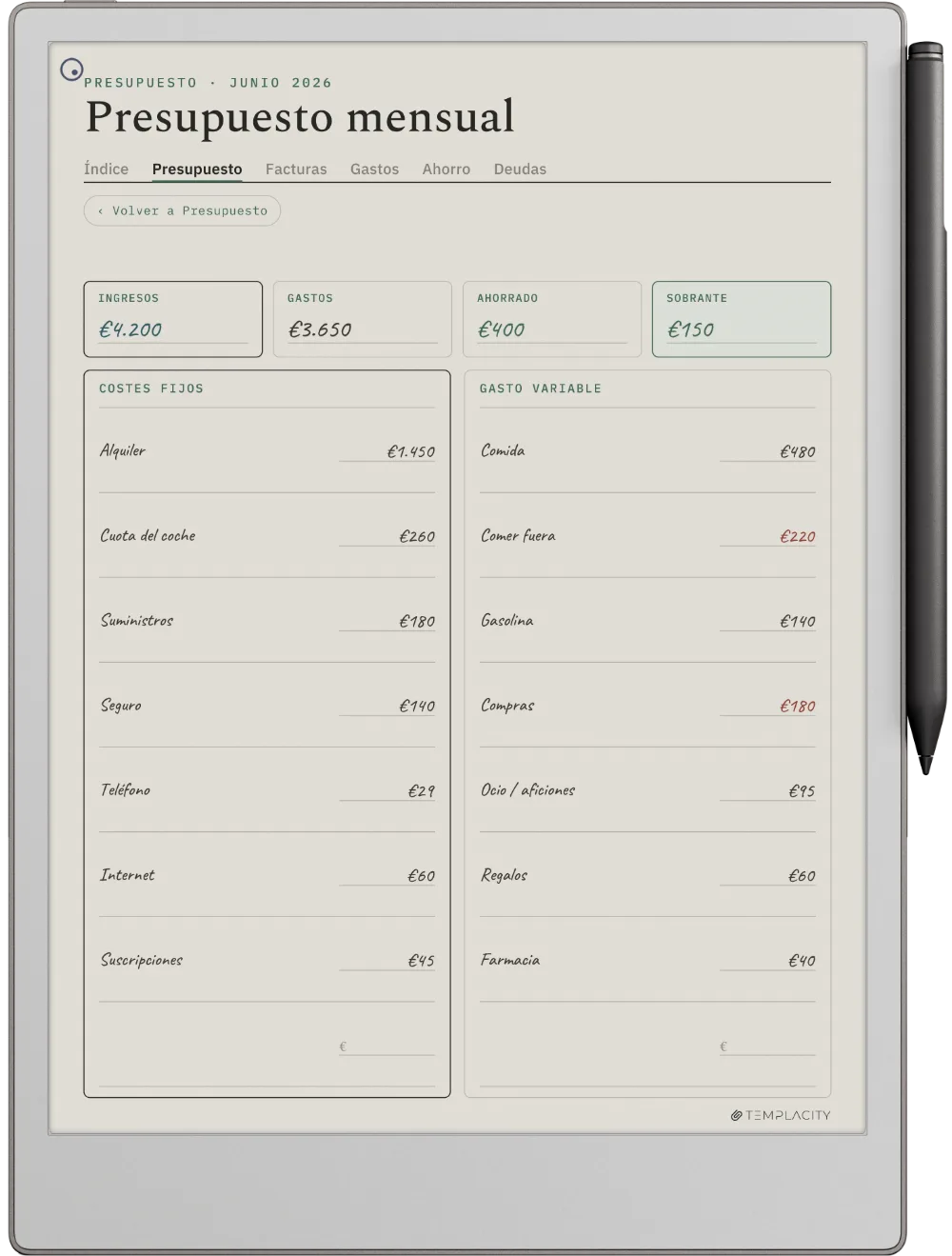 The Planner en el reMarkable Paper Pro