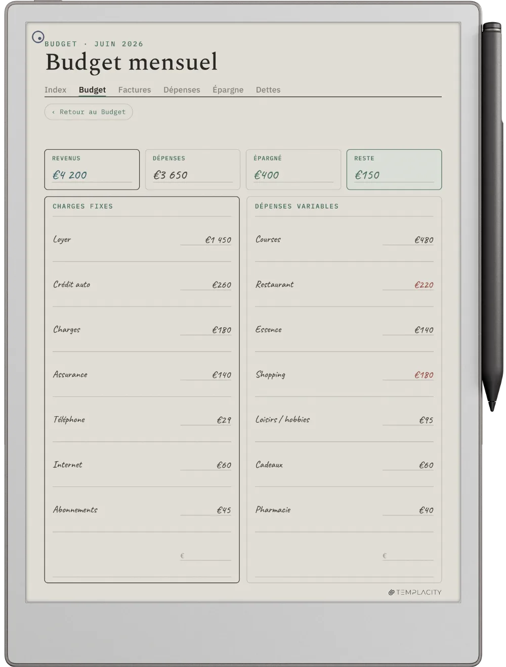 Le Planner sur la reMarkable Paper Pro