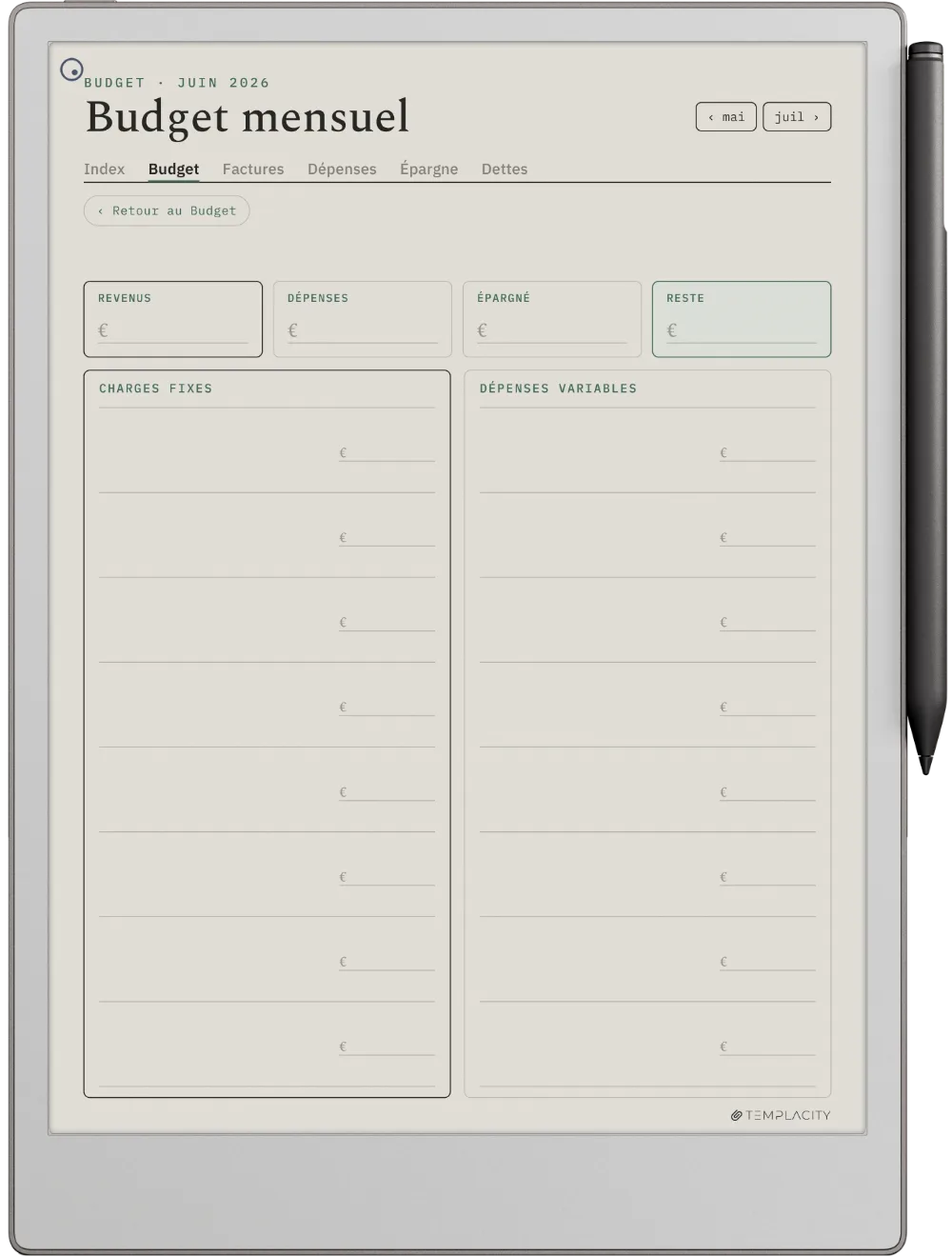 The Planner Le budget mensuel