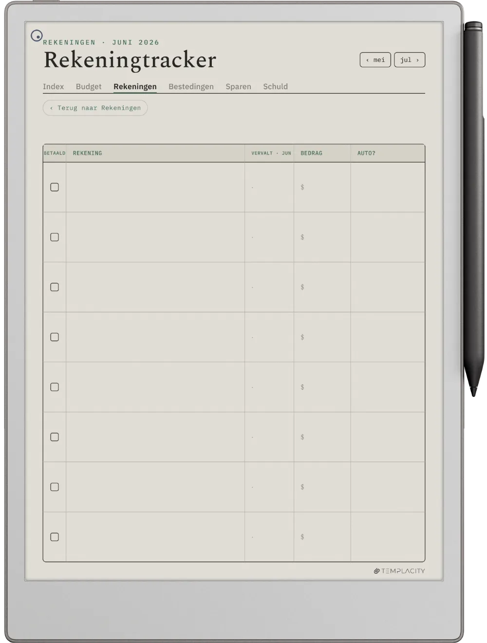 The Planner · Budget reMarkable Paper Pro pagina 2