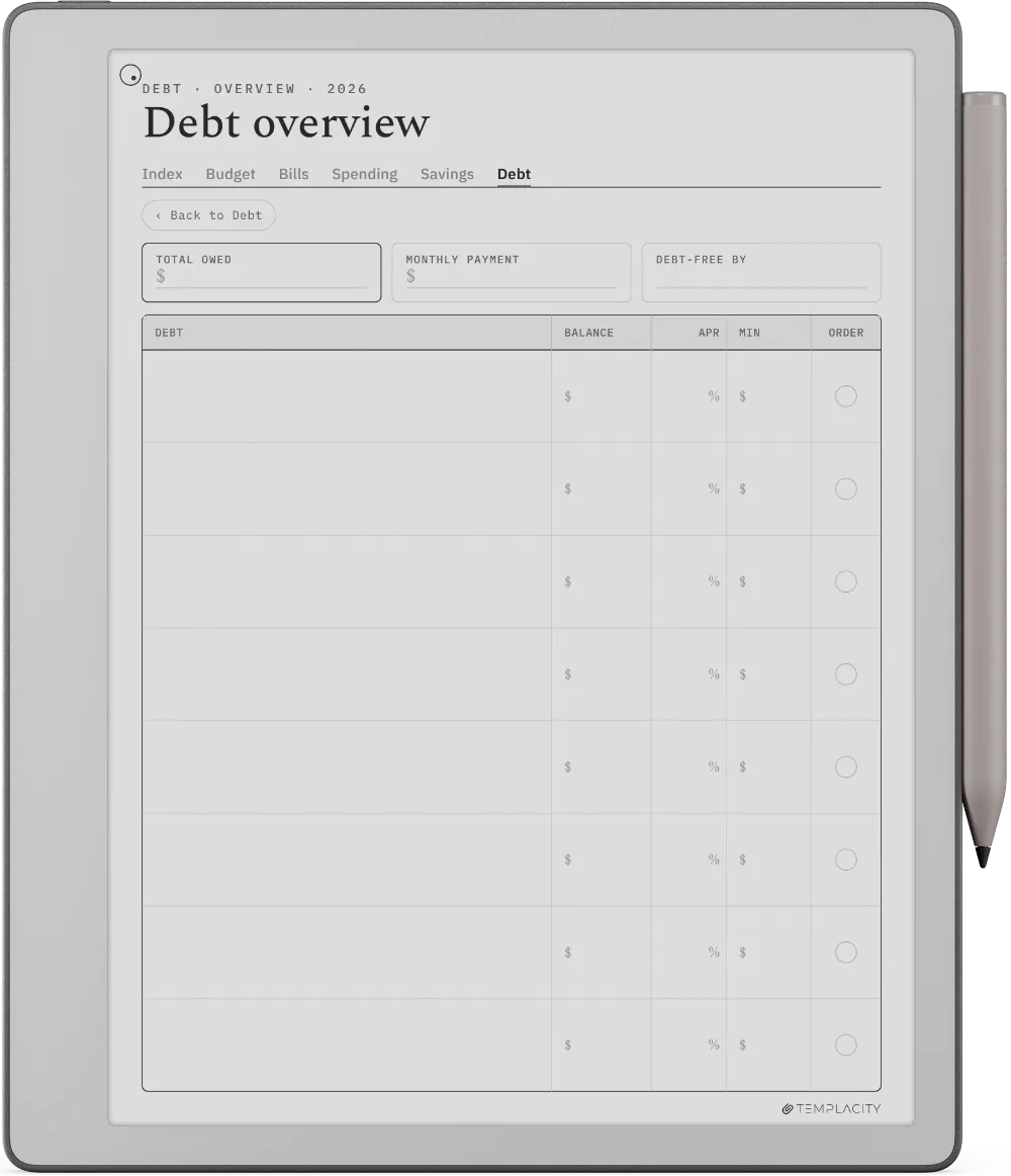 The Planner · Budget reMarkable Paper Pure page 5