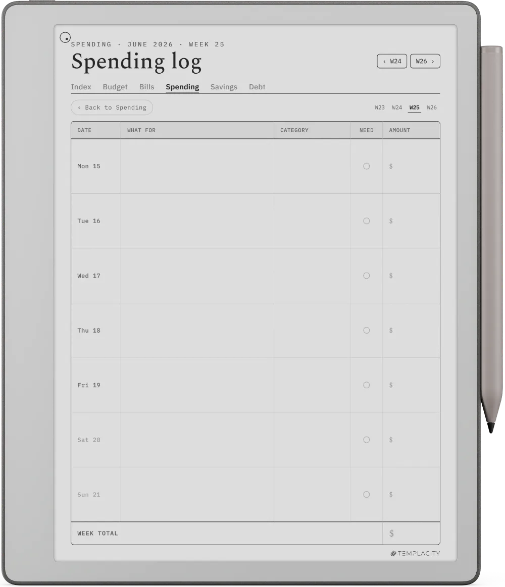 The Planner · Budget reMarkable Paper Pure page 3