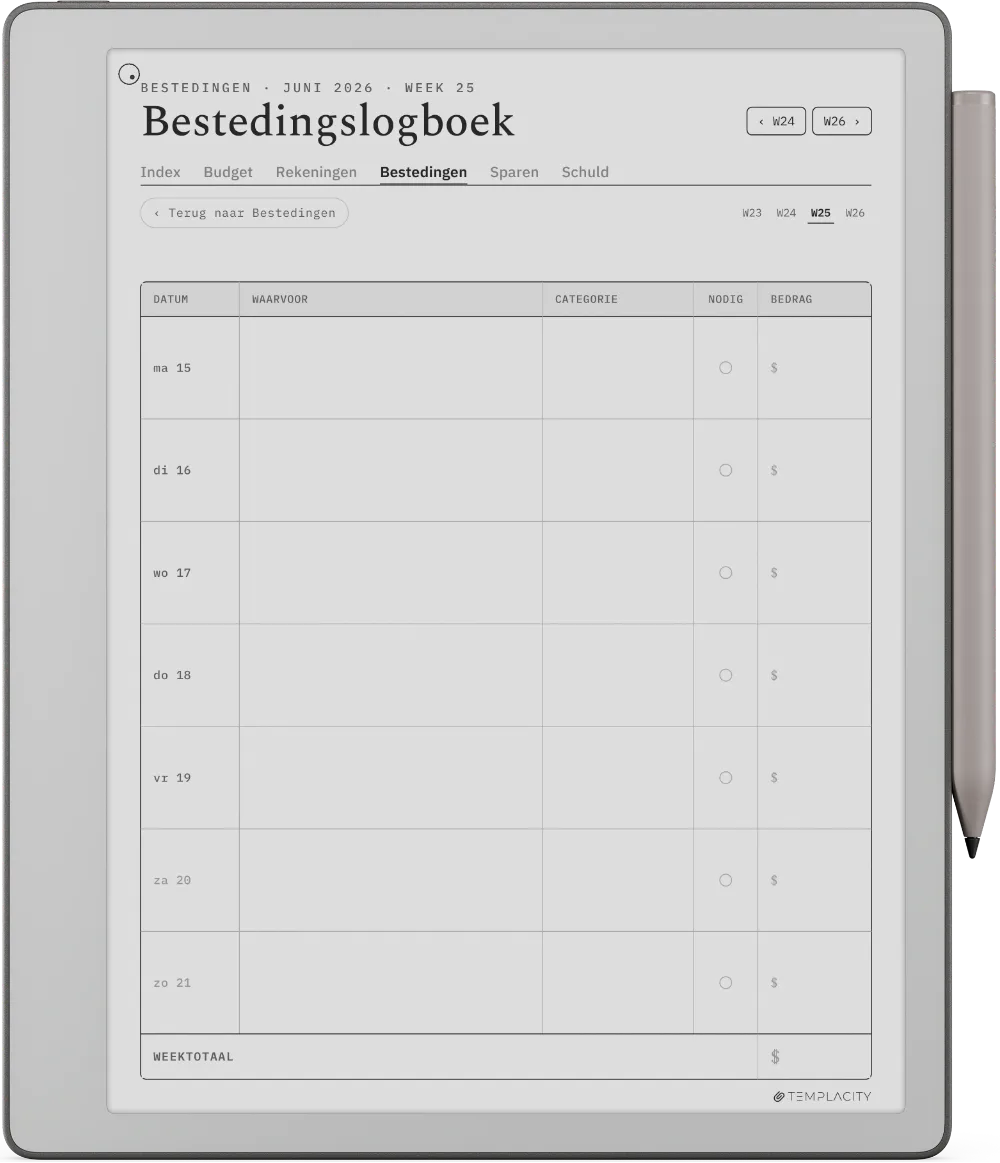 The Planner · Budget reMarkable Paper Pure pagina 3