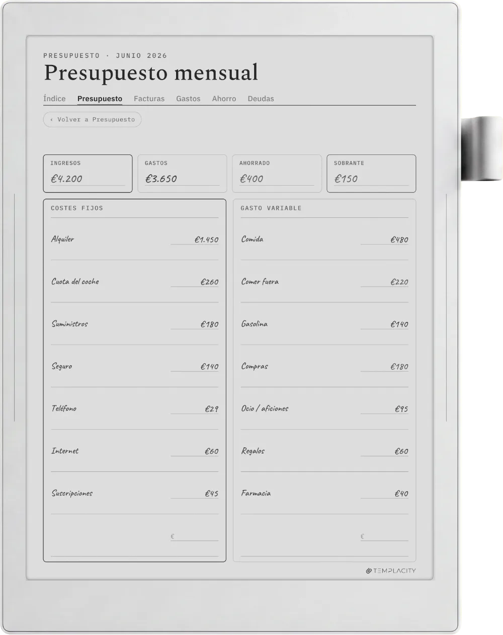 The Planner en el Supernote Manta
