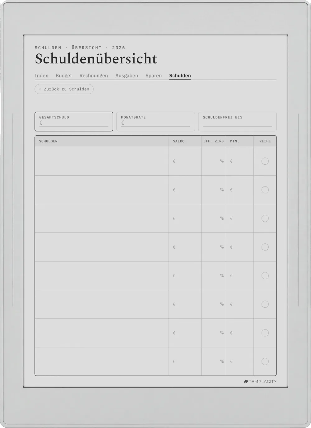 The Planner · Budget Supernote Nomad Seite 5