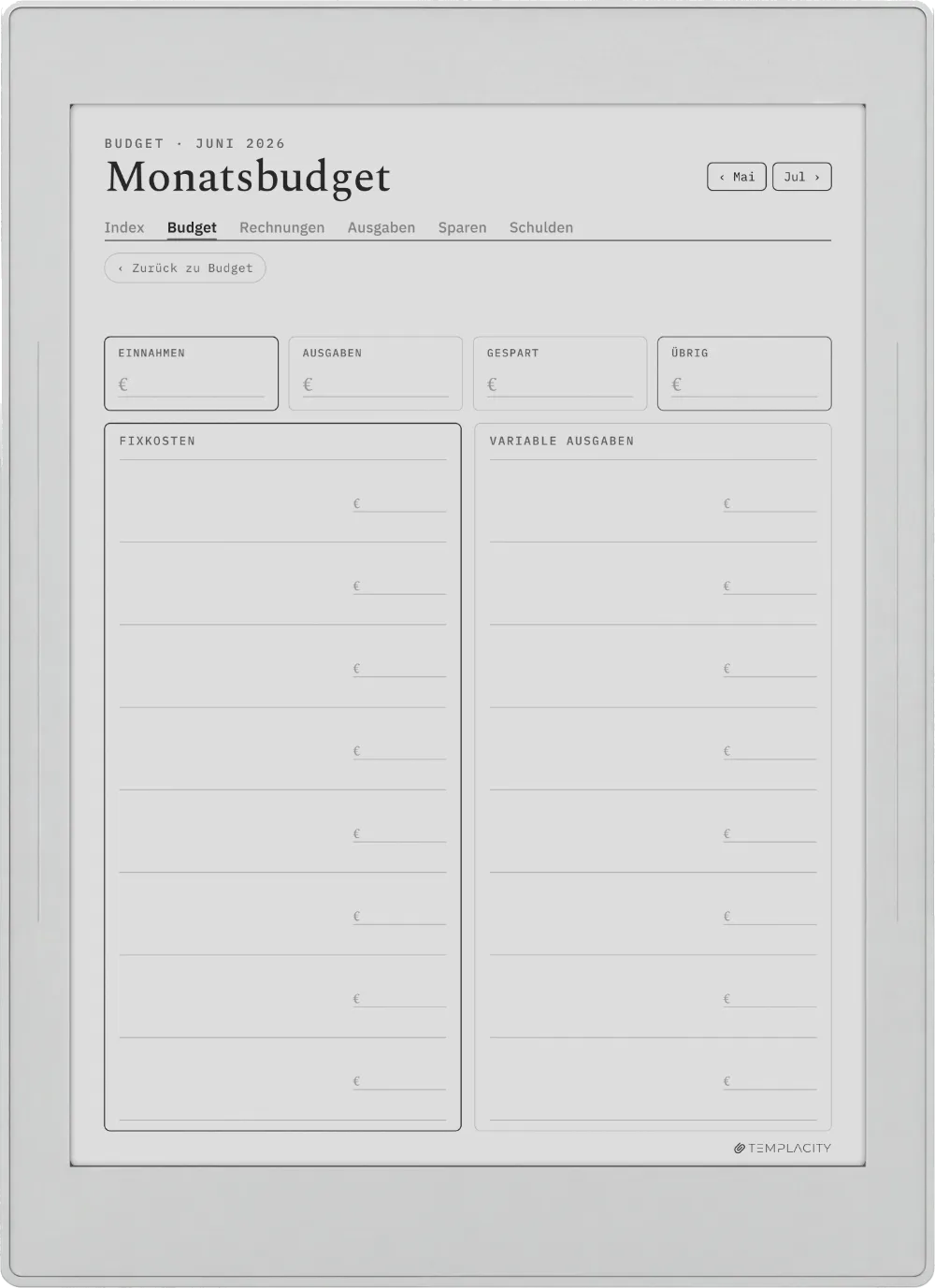 The Planner · Budget Supernote Nomad Seite 1