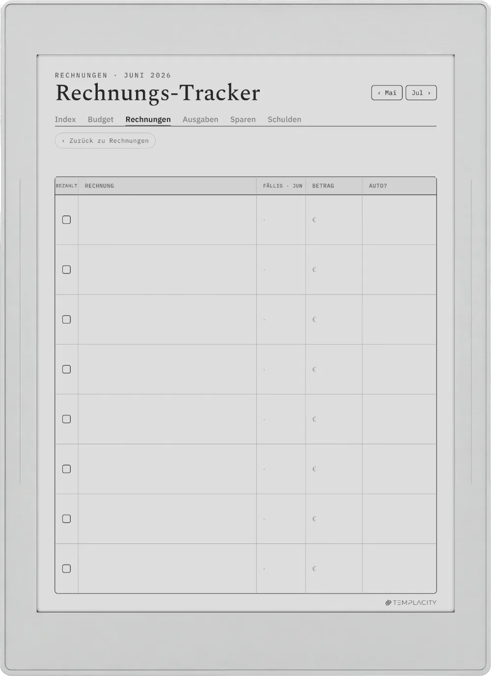 The Planner · Budget Supernote Nomad Seite 2