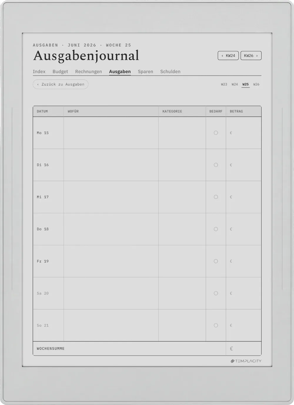 The Planner · Budget Supernote Nomad Seite 3