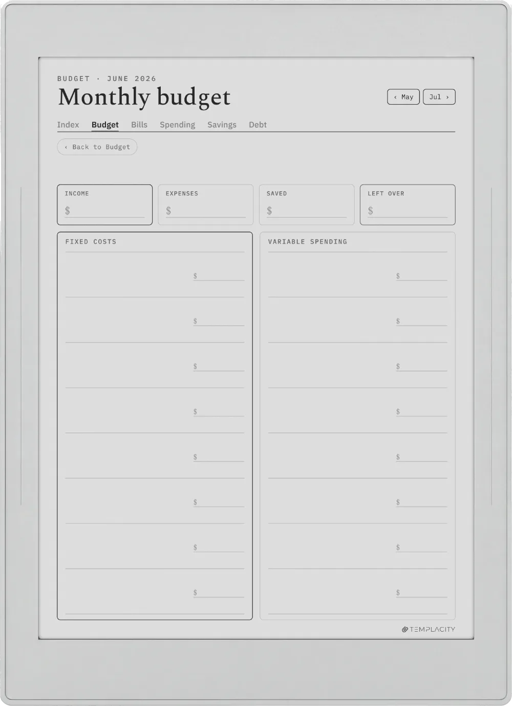 The Planner The Monthly Budget