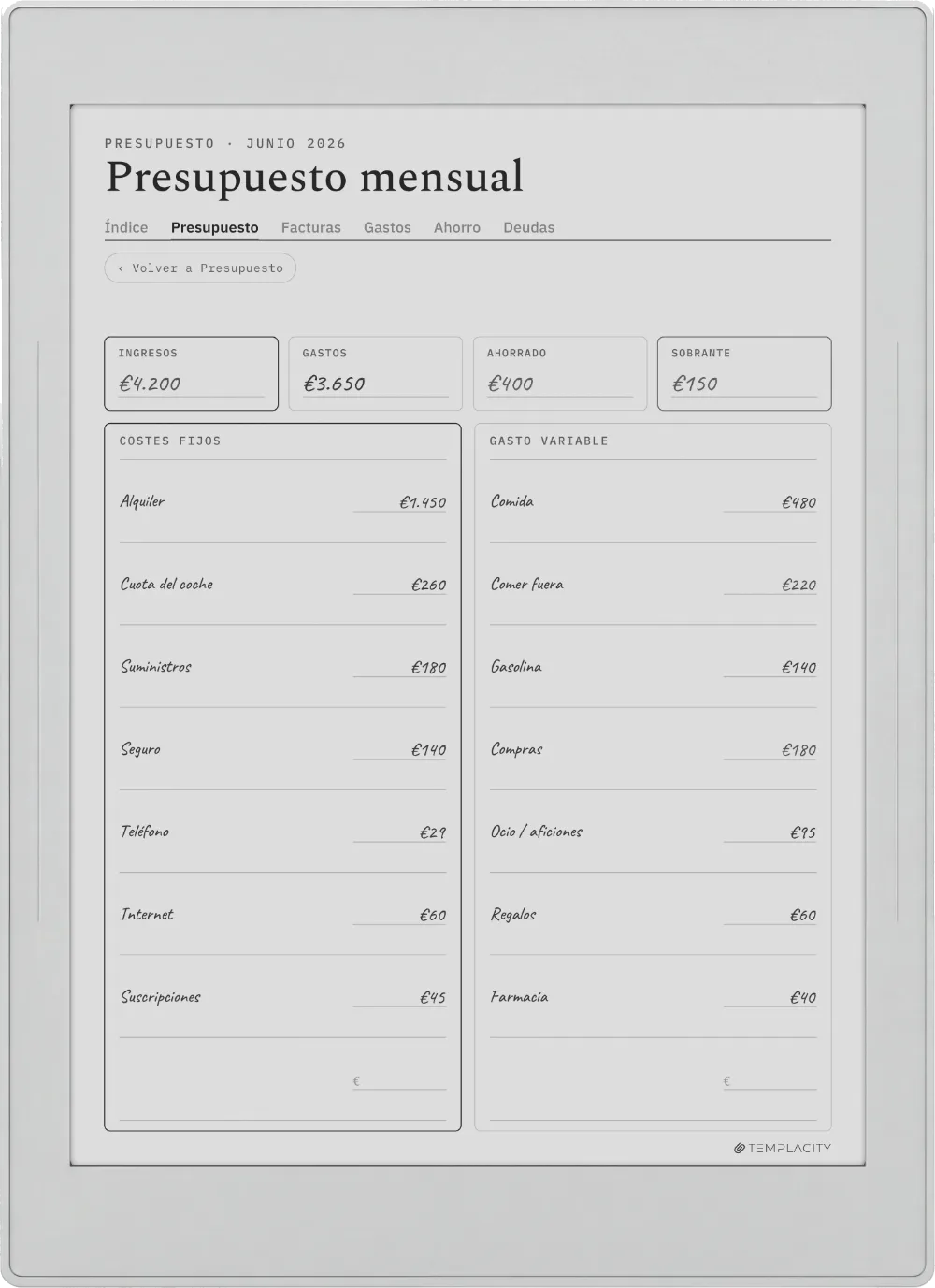 The Planner en el Supernote Nomad