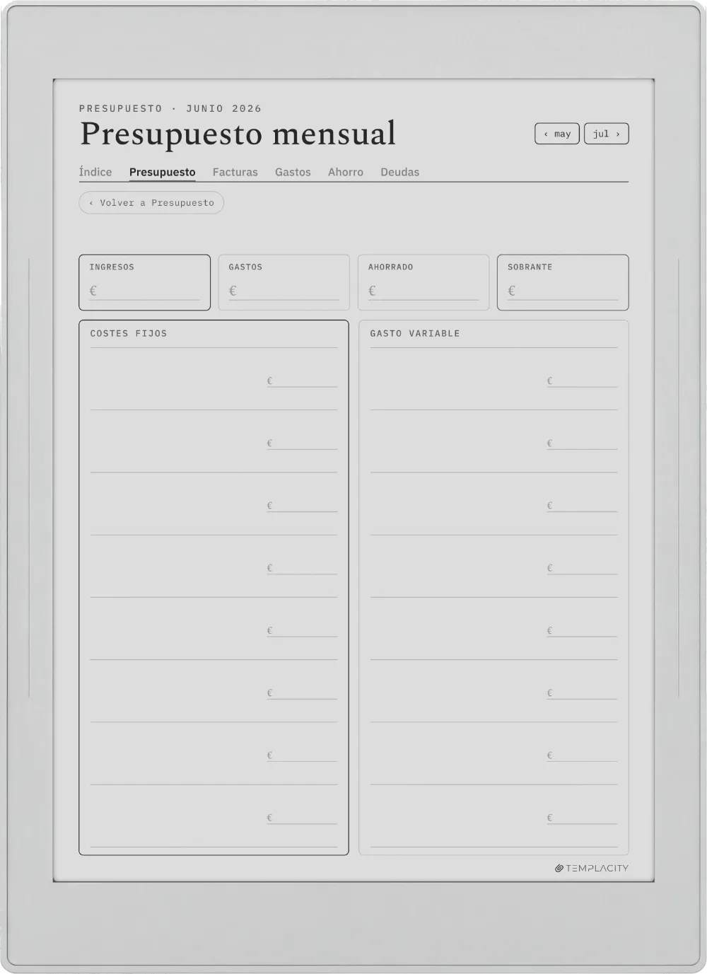 The Planner El presupuesto mensual