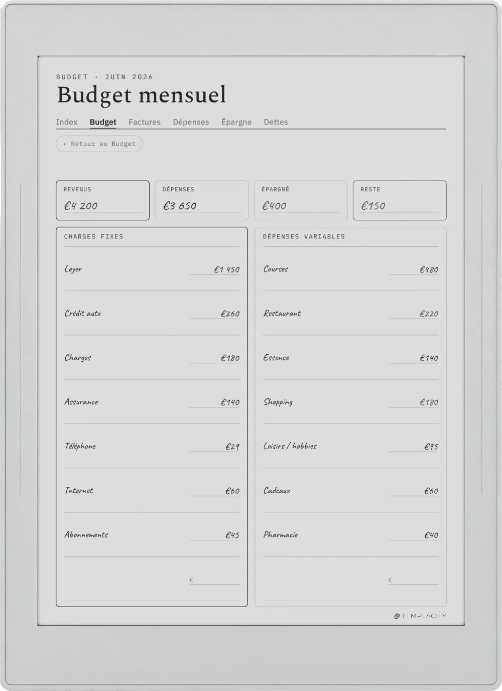 Le Planner sur la Supernote Nomad