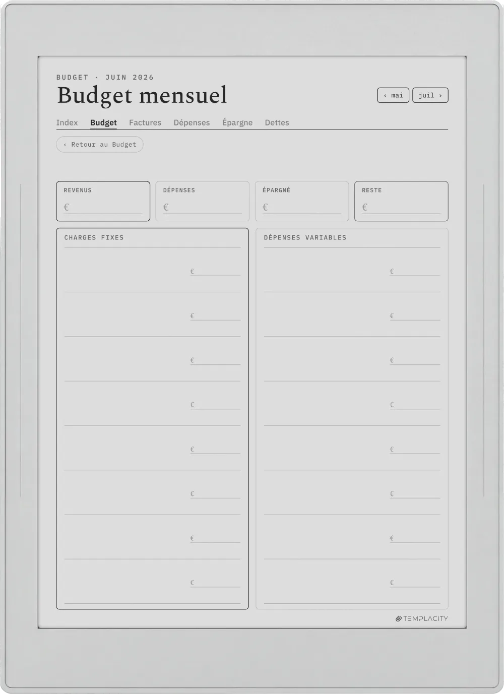 The Planner Le budget mensuel