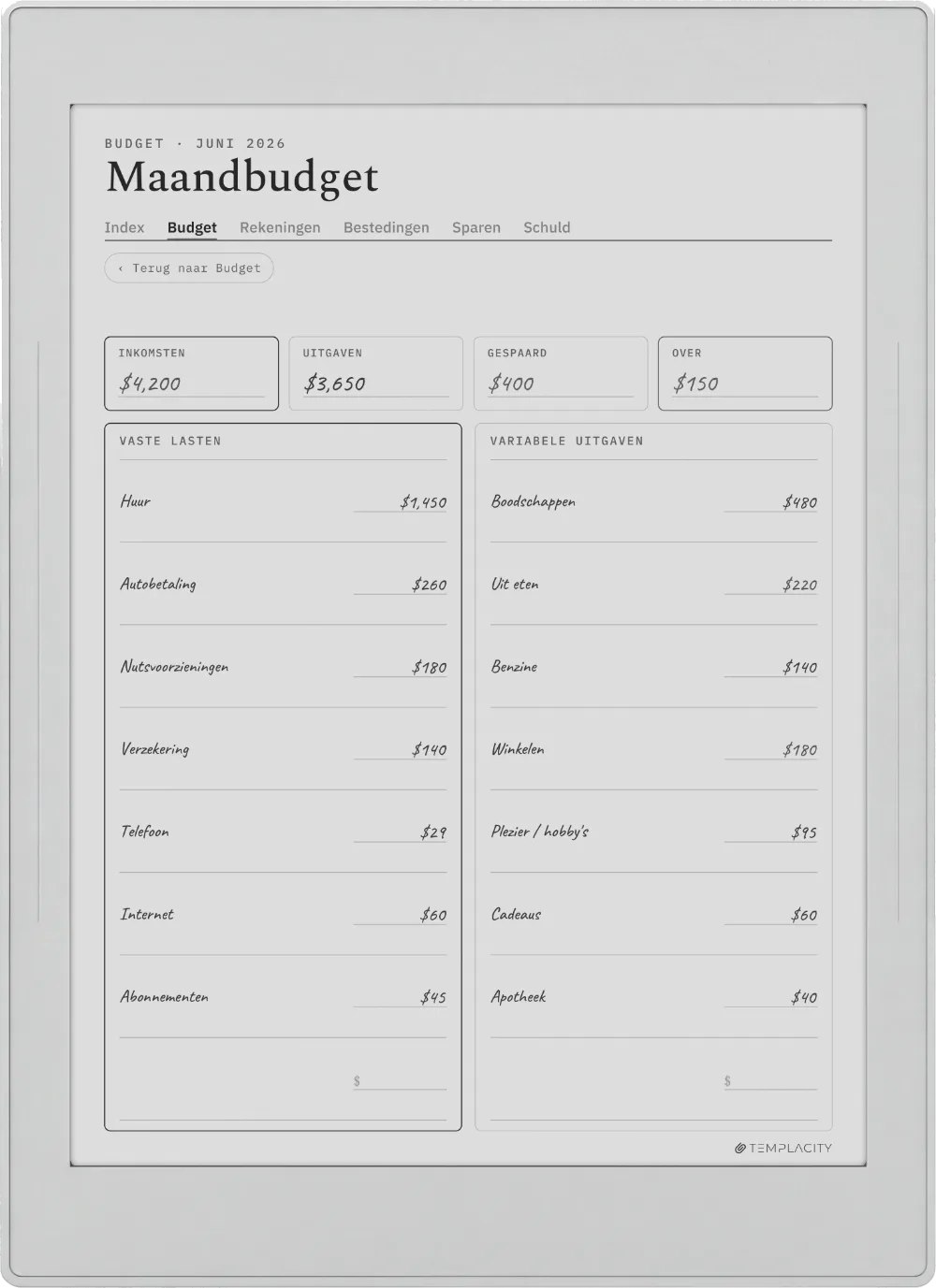 The Planner op de Supernote Nomad