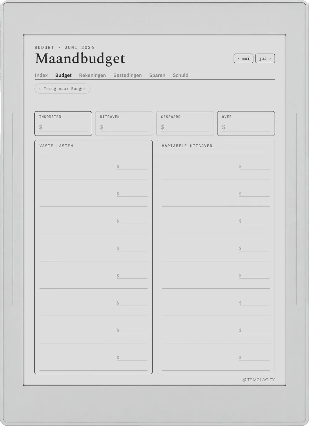 The Planner Het maandbudget