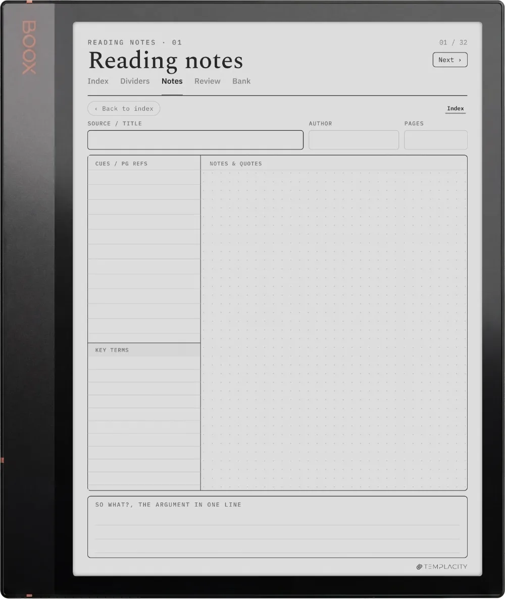 The Planner · Cornell Notes Boox Note Air 3 page 5