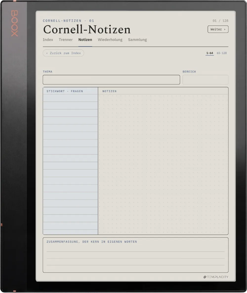The Planner · Cornell-Notizen Boox Note Air3 C Seite 1