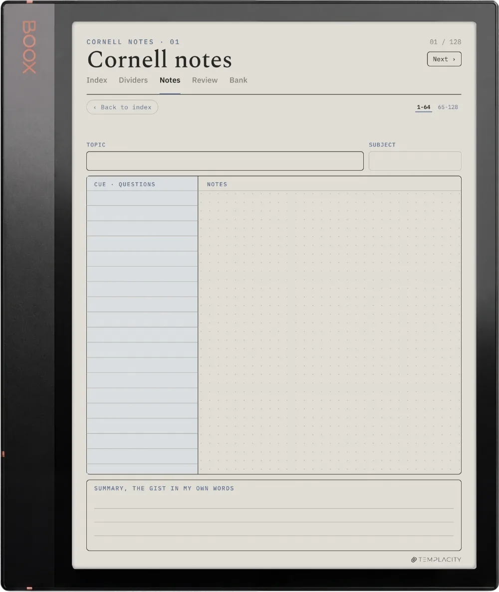 The Planner · Cornell Notes Boox Note Air3 C page 1
