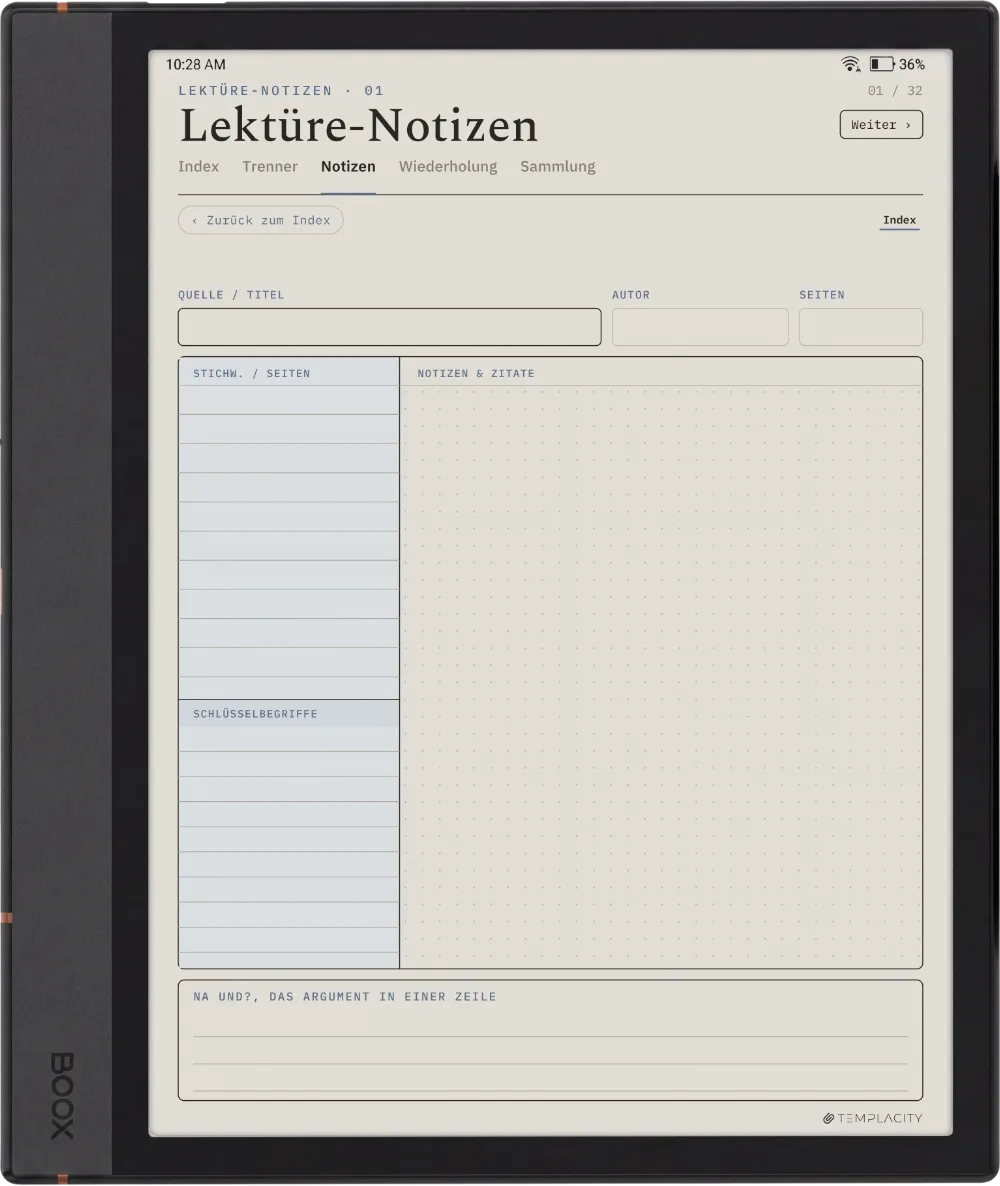 The Planner · Cornell-Notizen Boox Note Air4 C Seite 5