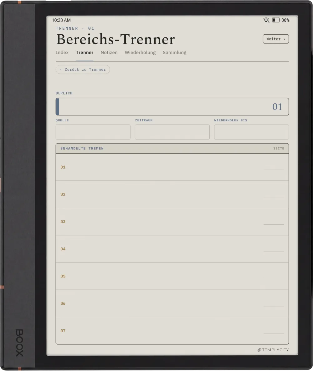 The Planner · Cornell-Notizen Boox Note Air4 C Seite 4
