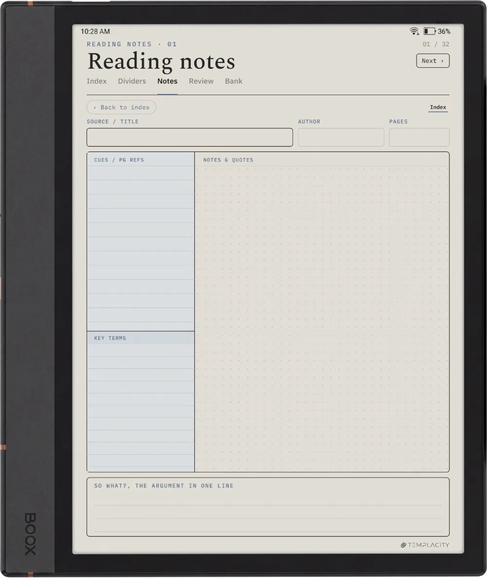 The Planner · Cornell Notes Boox Note Air4 C page 5