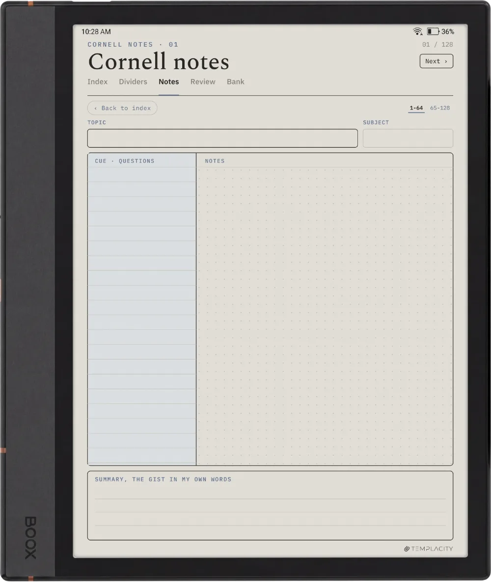 The Planner · Cornell Notes Boox Note Air4 C page 1