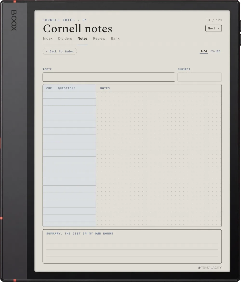The Planner · Cornell Notes Boox Note Air5 C page 1