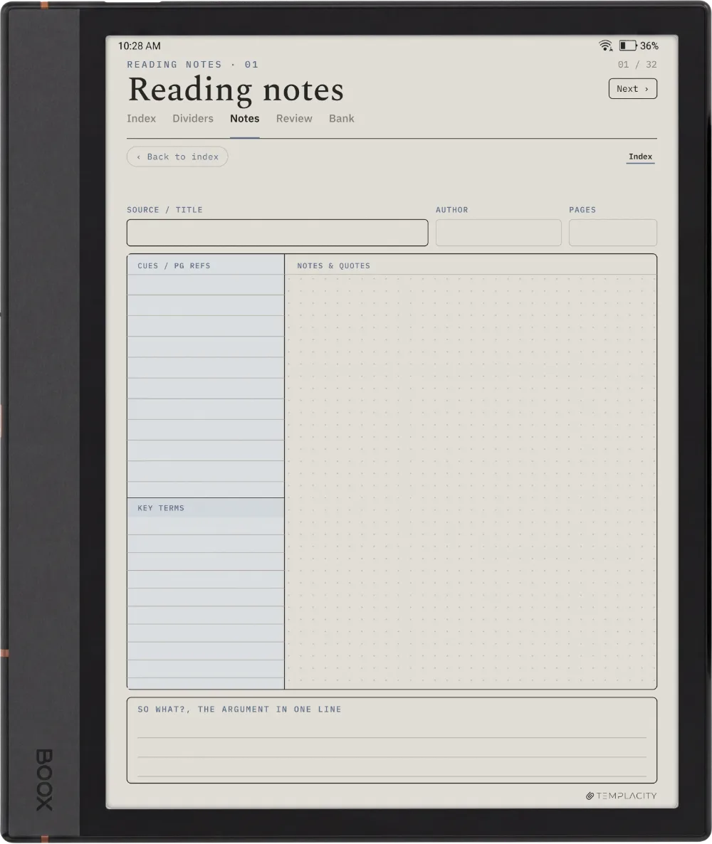 The Planner · Cornell Notes Boox Note Max page 5