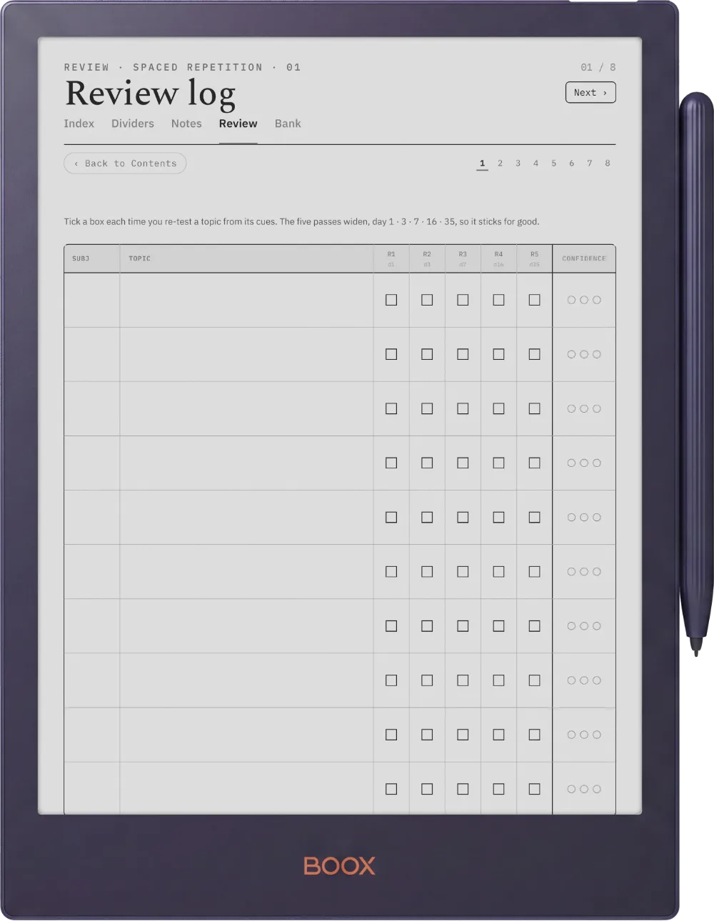 The Planner · Cornell Notes Boox Note5 page 2