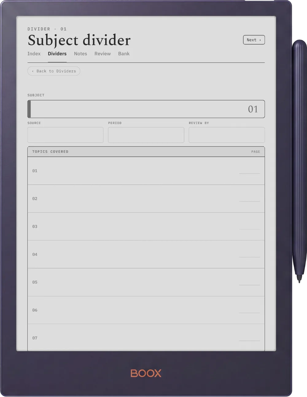 The Planner · Cornell Notes Boox Note5 page 4