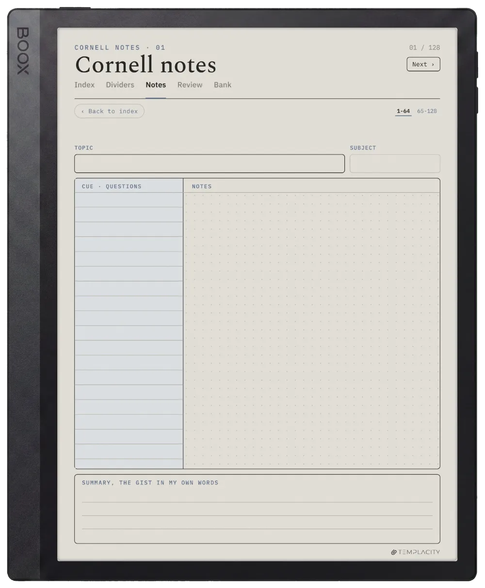 The Planner · Cornell Notes Boox Tab Ultra C Pro page 1