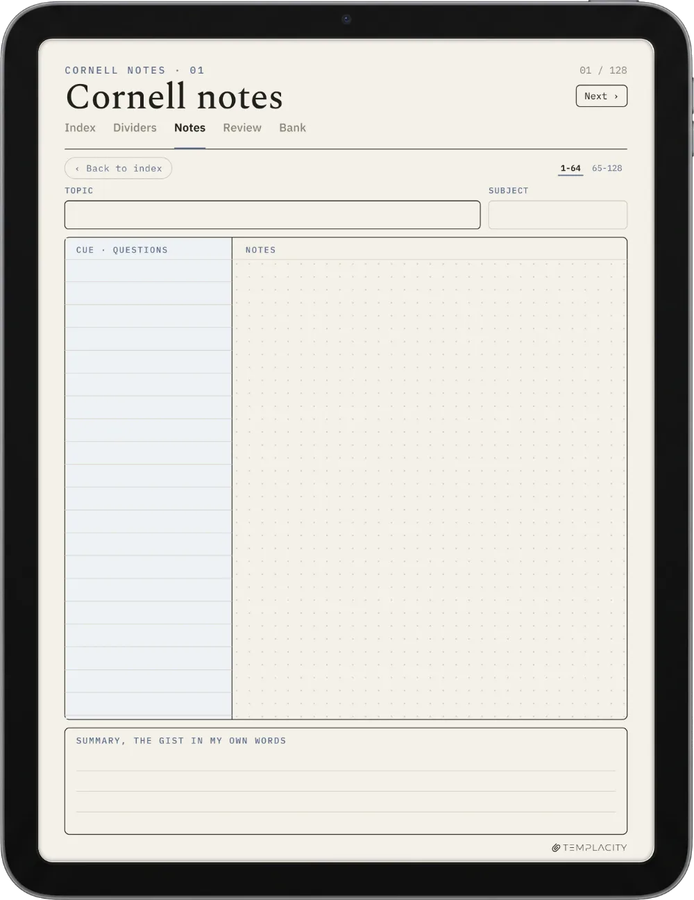 The Planner · Cornell Notes iPad page 1