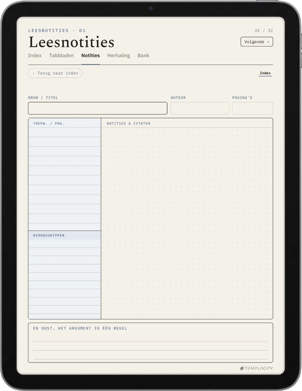 The Planner · Cornell-notities iPad pagina 5
