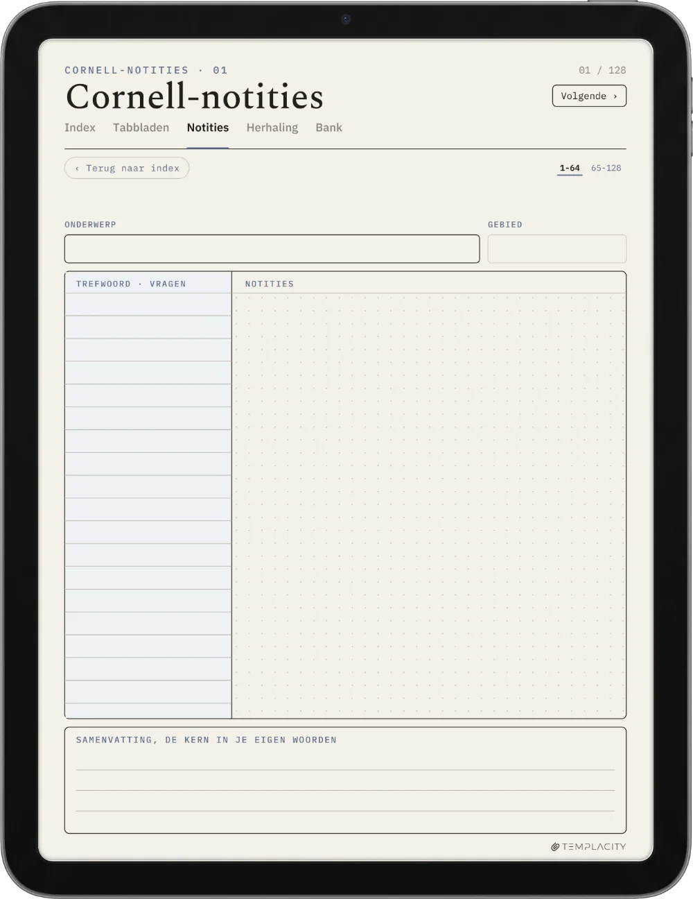 The Planner De indeling