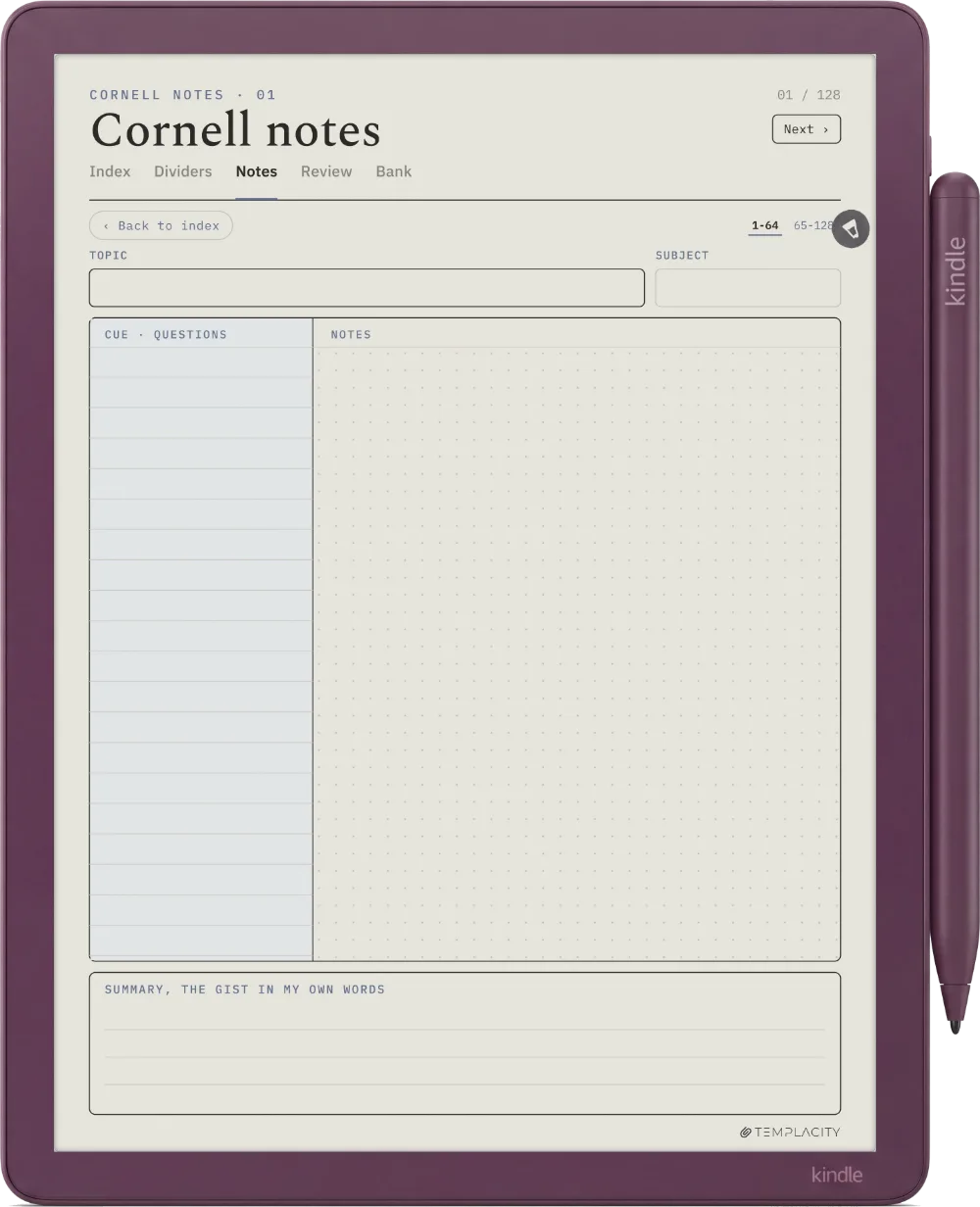 The Planner · Cornell Notes Kindle Scribe Colorsoft page 1