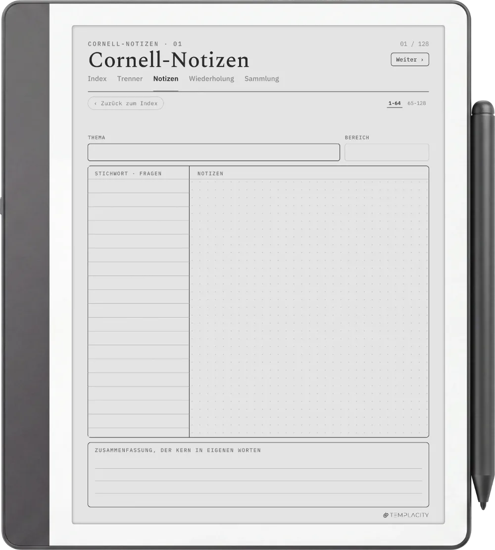 The Planner · Cornell-Notizen Kindle Scribe Seite 1