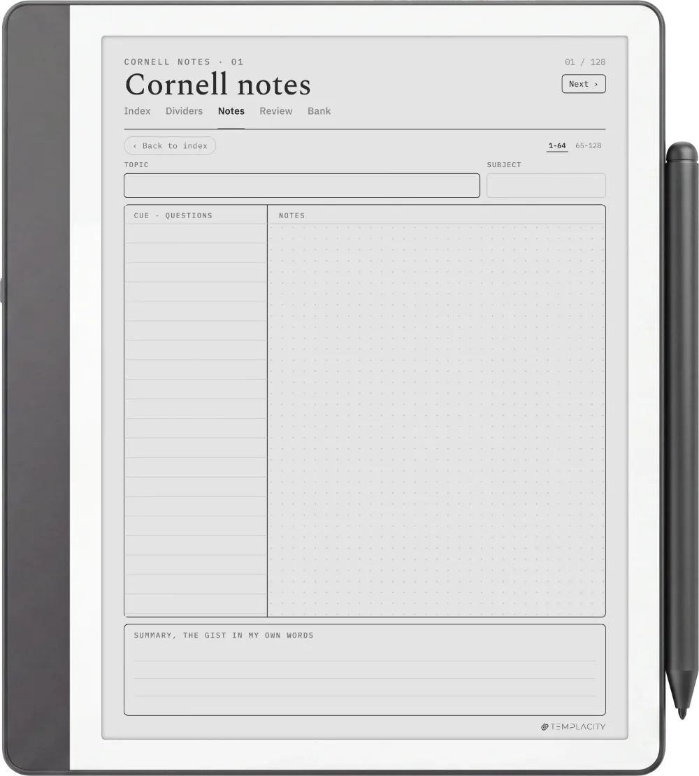 The Planner · Cornell Notes Kindle Scribe page 1