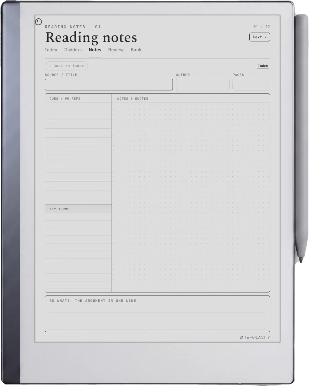 The Planner · Cornell Notes reMarkable 2 page 5