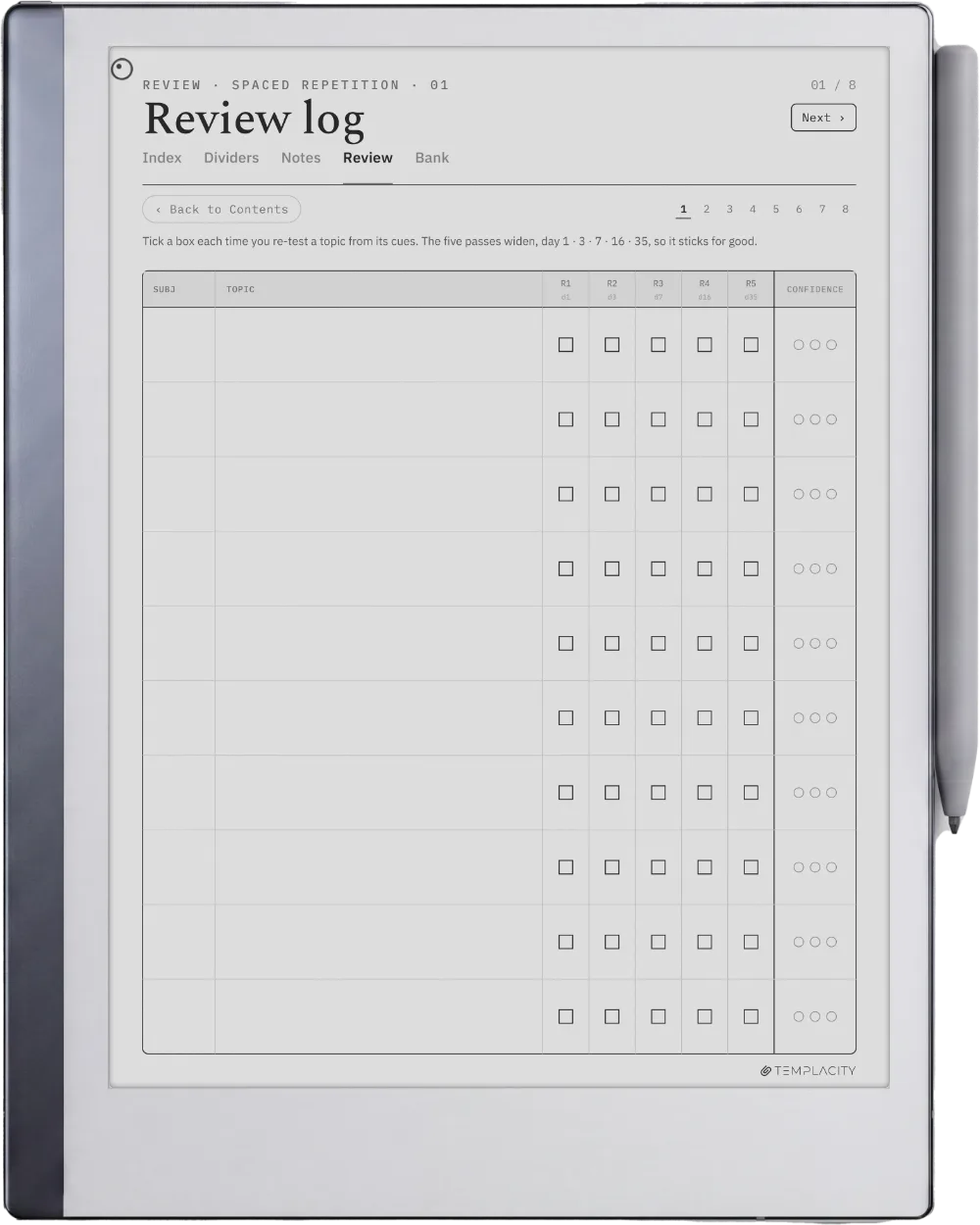 The Planner · Cornell Notes reMarkable 2 page 2