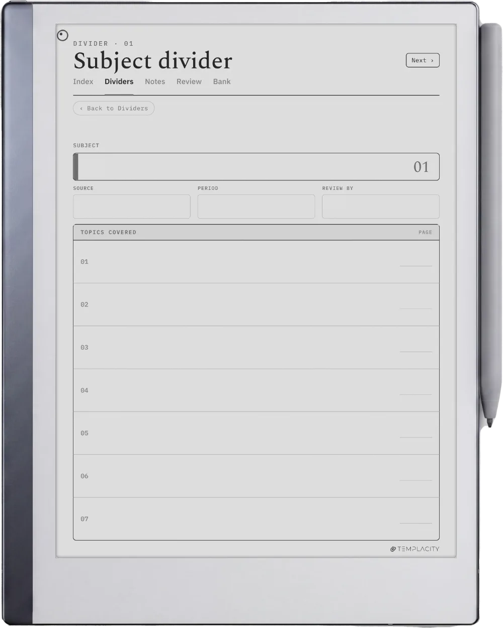 The Planner · Cornell Notes reMarkable 2 page 4