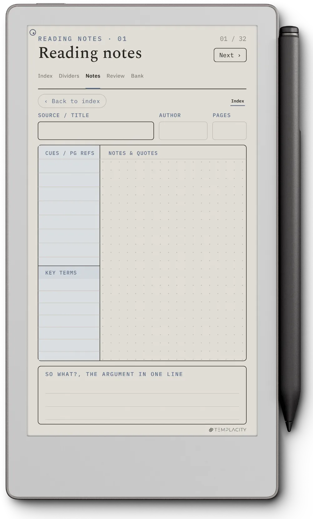 The Planner · Cornell Notes reMarkable Paper Pro Move page 5